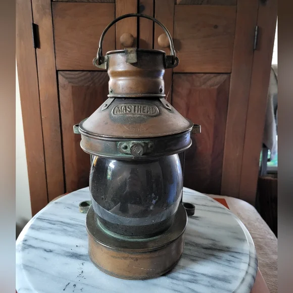 Brown Lantern with Glass Globe and Antique Accents - Picture 3 of 13